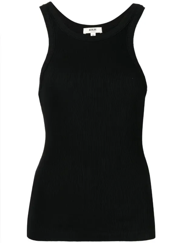 AGOLDE Bailey Black ORGANIC COTTON Ribbed Knit Tank Top Sleeveless stretchy Sm - Image 4