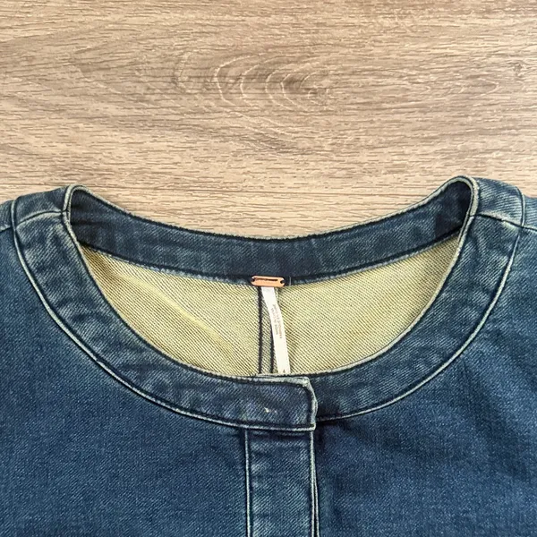 Free People Denim Romper in Dark Blue Womens Long Sleeve Collarless Size 4 - Image 2