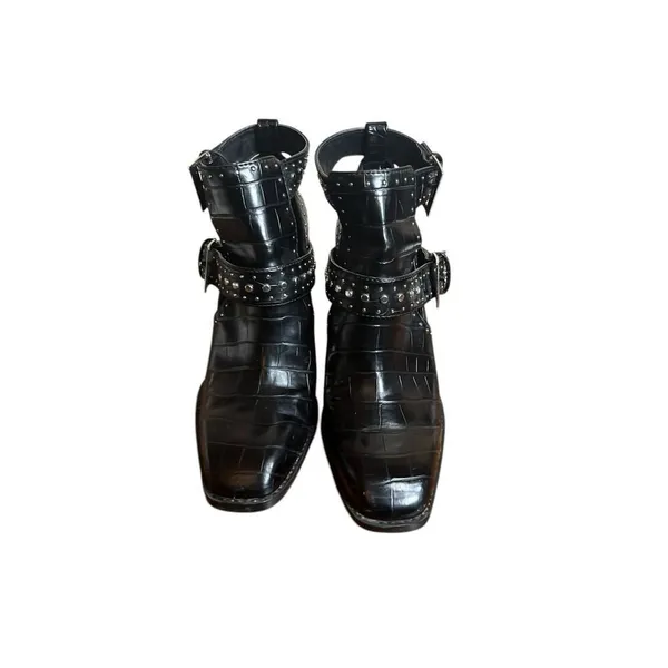 Zara Black Faux Crocodile Skin Pattern Reptile Heel Ankle Booties EUR 37 US‎ 6.5 - Image 2