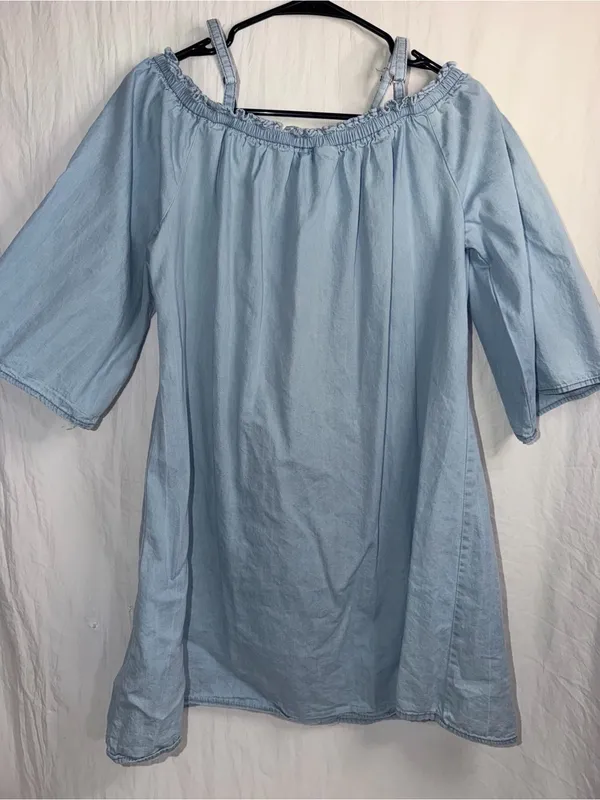 Speed Control New York Light Blue Chambray Cold Shoulder Mini Dress Women’s XL - Image 4