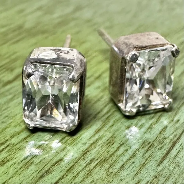 Sterling Silver & CZ Stud Earrings Silver - Image 3