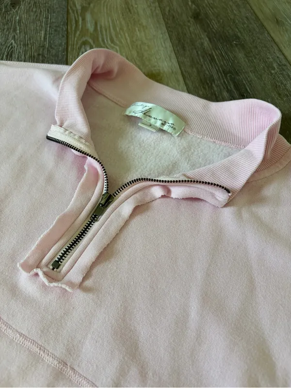 Vintage Havana Baby Pink Quarter-Zip Pullover Sweatshirt - Image 5