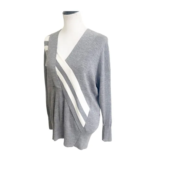 Rag & Bone Sweater Womens XS Gray Diagonal Stripe Merino Wool V-Neck Preppy - Image 4