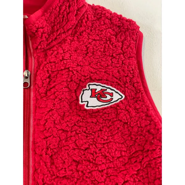 Antigua Sherpa Fleece Vest Red Womens Size L Chief Stitched Logo Full Zip - Image 2