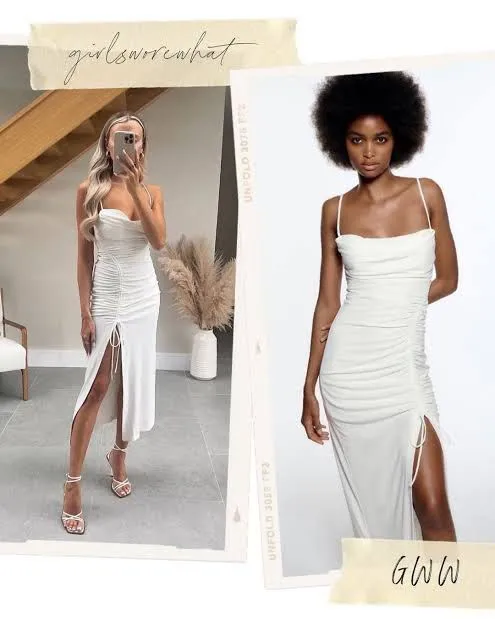 ZARA maxi white dress draped ruched wedding party coctail - Image 2
