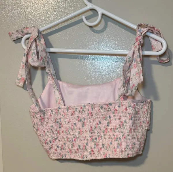 Altar’d State Floral Pink Ruffle Crop Top - Image 2
