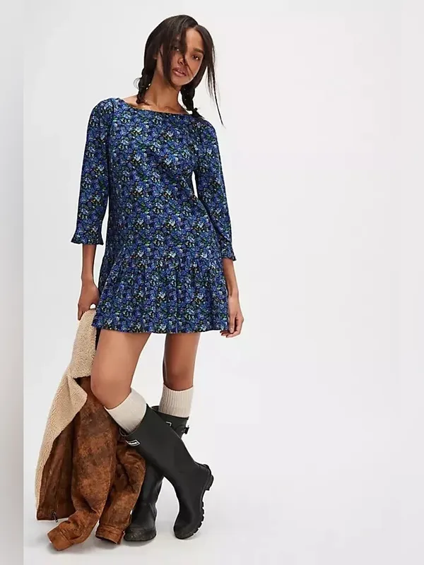 NEW $128 Free People The Avenue Mini Dress Floral Cotton L - Image 4