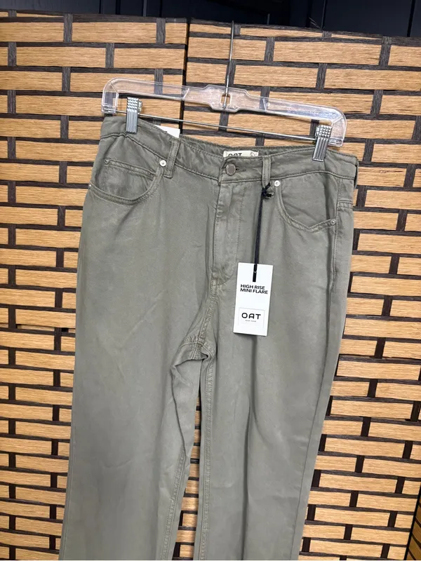 Oat Olive green high rise mini flare jeans size 4 - Image 3