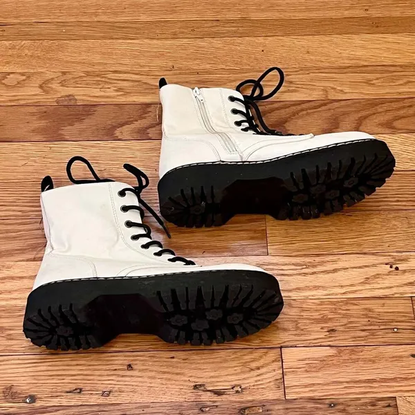 Sincerely Jules Harley White Combat Boots Leather Zipper Lace Up Size 8M - Image 2