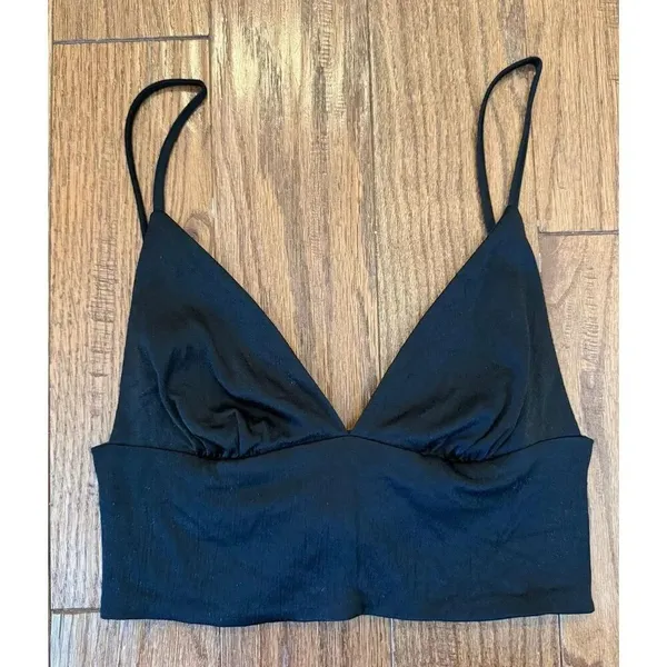 Zara black satin crop bralette top size xs - Image 3