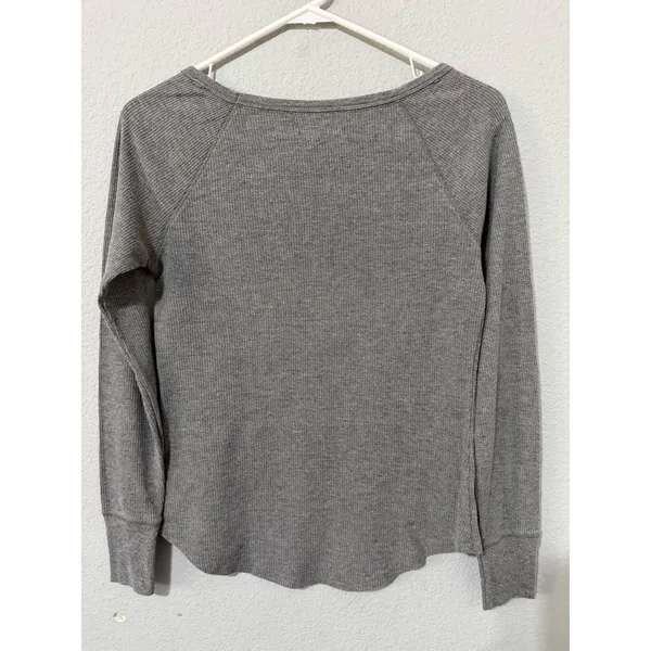 American Eagle Women Top XS Grey Loved Waffle Knit Thermal Scoop Neck Raglan Y2K - Image 3