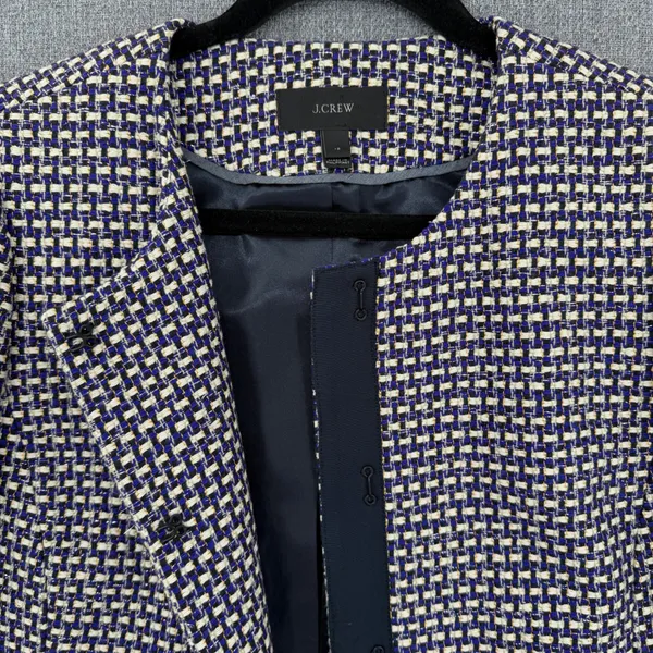 J.Crew Navy White Metallic Tweed Silk Blend Blazer Jacket Size 12 Preppy Twee - Image 3