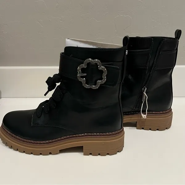 NEW Sam & Libby Vegan Leather Combat boots, lace up/Zipper, black, size 8.5 US - Image 4