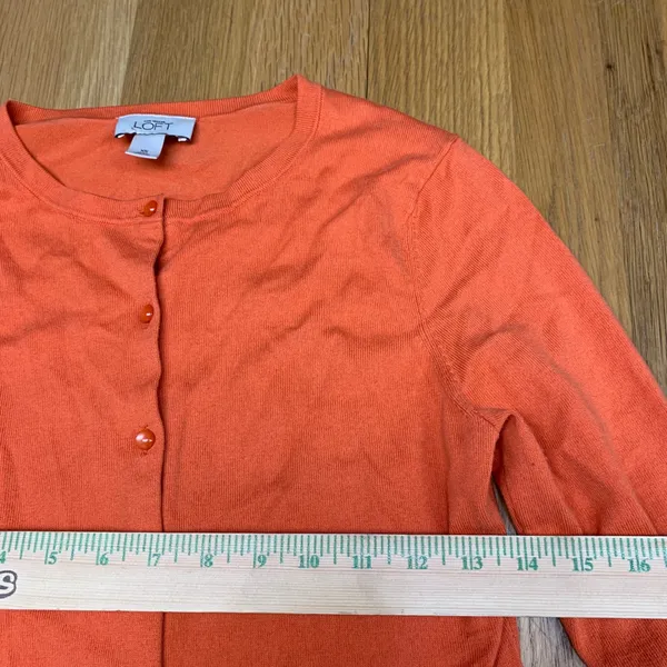 Ann Taylor LOFT Orange Pima Cotton Blend Button Front Crew Cardigan Sweater XS‎ - Image 2