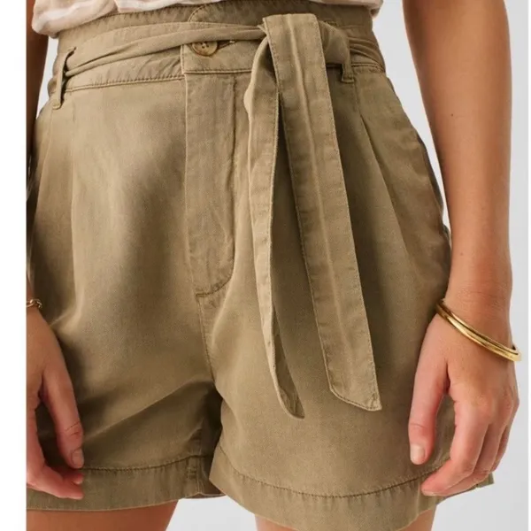 Faherty Arlie Tie Waist Linen Shorts Oakwood Khaki Size XL - Image 2
