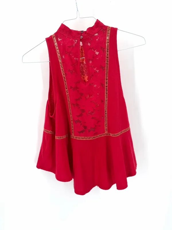 Free People Boho Cottagecore Pineapple Lace Embroidered Flora Swing Tank Top - Image 7