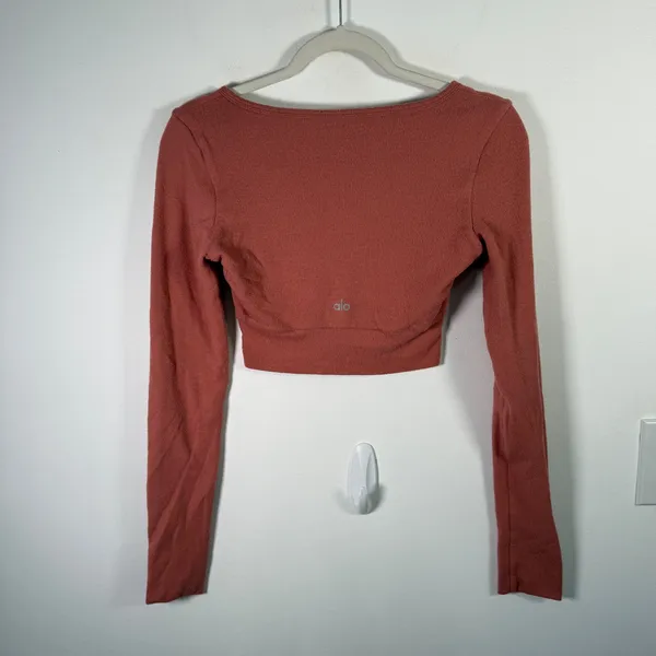 Alo Yoga Alolux Cropped Me Time Cardigan Button Front Terracotta Womens Small? - Image 5