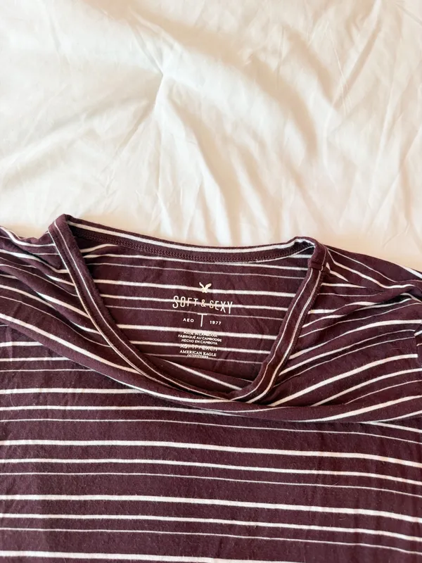 American Eagle Soft & Sexy Dark Red Striped Long Sleeve Tee Size XS - Image 3