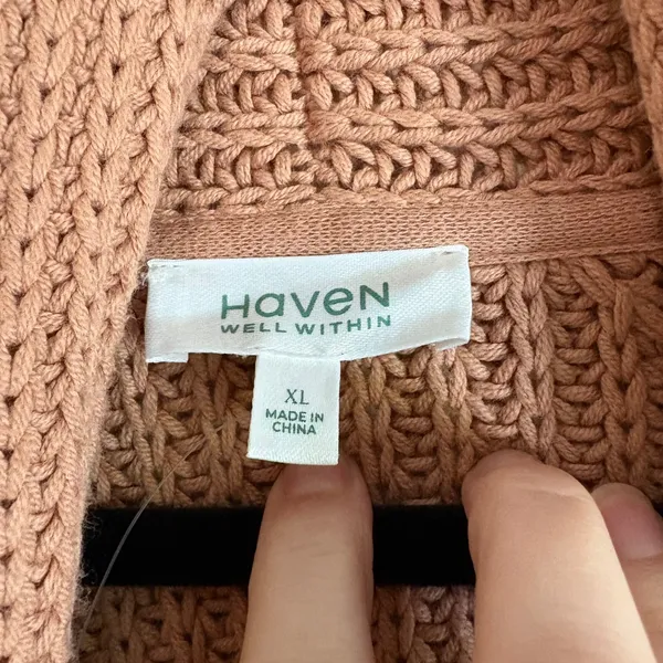 Haven Well Within Terracotta Rose Cable Knit Open‎ Front Cardigan Sweater XL - Image 3