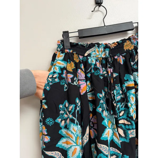 Free People Take It Easy Lounge Pants Floral Black Boho Palazzo Wide Leg Pockets - Image 4