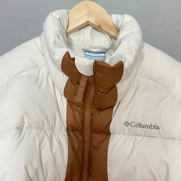 Columbia Pike Lake II Cropped Insulated Jacket Omni-Heat Puffer Coat Brown White - Image 16
