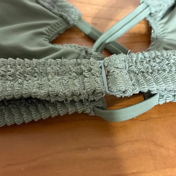 Aerie Real Good Scoop Bikini Top Sage Green Textured Shimmer Medium UPF 50 - Image 4