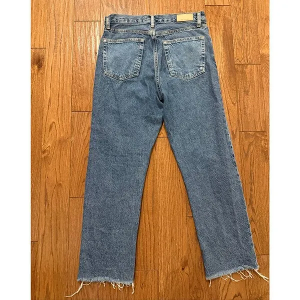 MANGO Havana high rise button fly raw hem Jean size 6 - Image 8