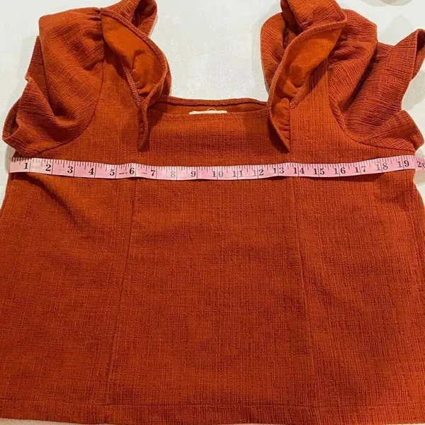 Madewell Rust Orange Textured Ruffle Sleeve Blouse Size Large - Image 5