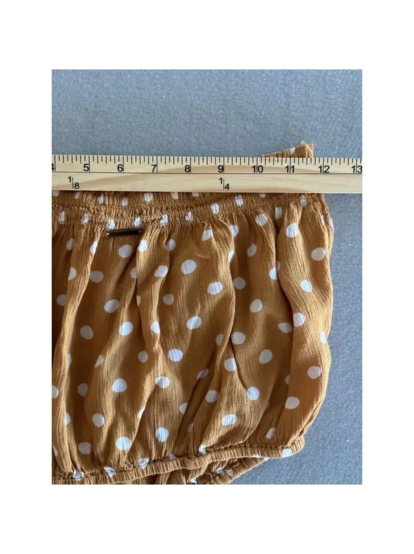 Billabong Tube Top Large Mustard Yellow Polka Dot Smocked Cropped Strapless - Image 7