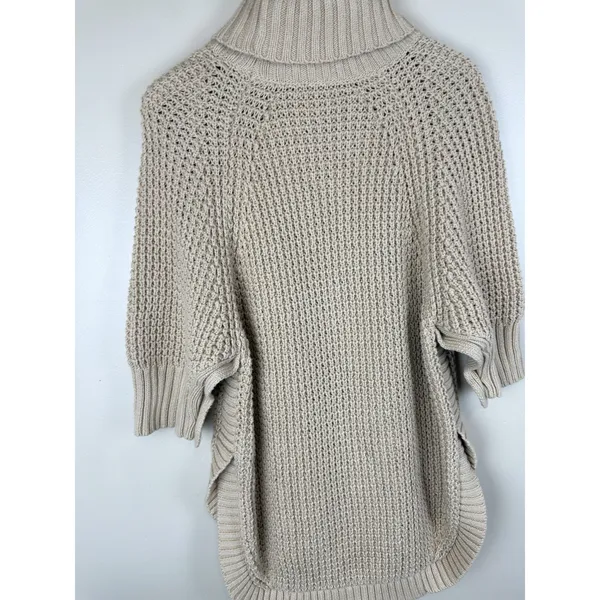 J.Crew Women’s Size XS Cozy Knit Turtleneck Poncho Sweater 100% Cotton Camel - Image 7