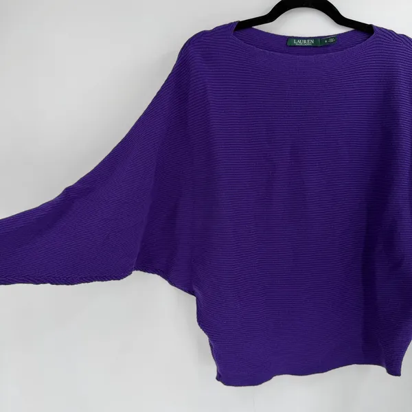 Lauren Ralph Lauren Sweater‎ Womens S Purple Batwing Ribbed Boatneck Minimalist - Image 4