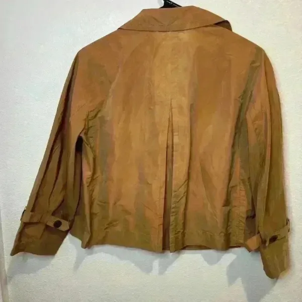 Per Se Brown Gold Cropped Y2K Trench Jacket Sheen‎ Snap Button Size 6 - Image 2