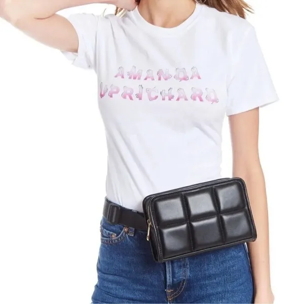 Amanda Uprichard New York NWT Belt Bag Black Mini Purse Quilted Faux Leather - Image 4