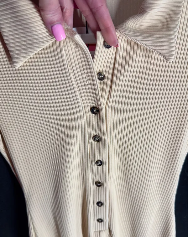 Edikted Button-Up Romper Jumpsuit Beige - Image 2