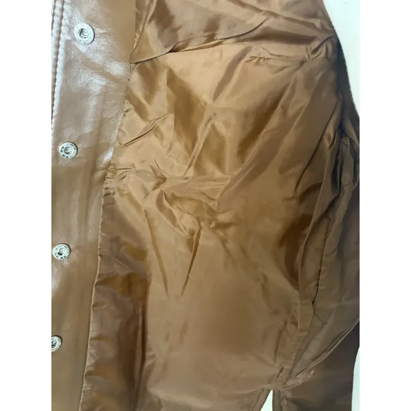 Miss K Vintage Brown Faux Leather Shacket Snap Front Jacket Large RN 42000 - Image 5