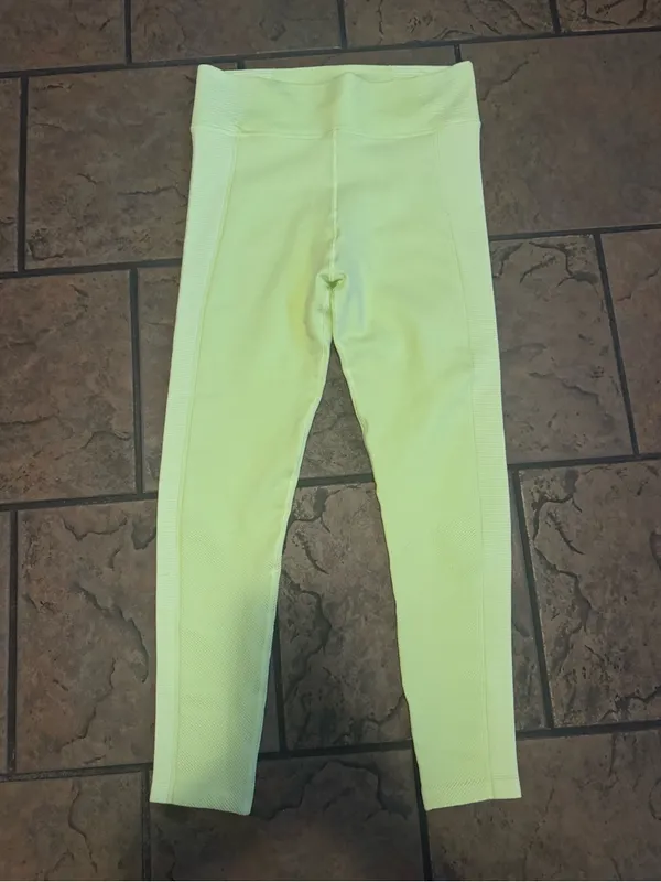 Aerie OFFLINE Neon Yellow Ribbed Leggings XL EUC High Waisted Athletic - Image 2