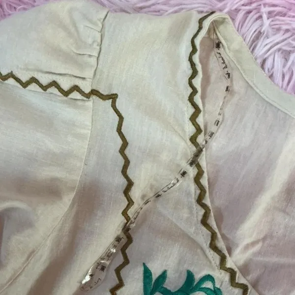 Willow & Clay Embroidered Bohemian Top Short Sleeve Blouse Cream Green Size M‎ - Image 5