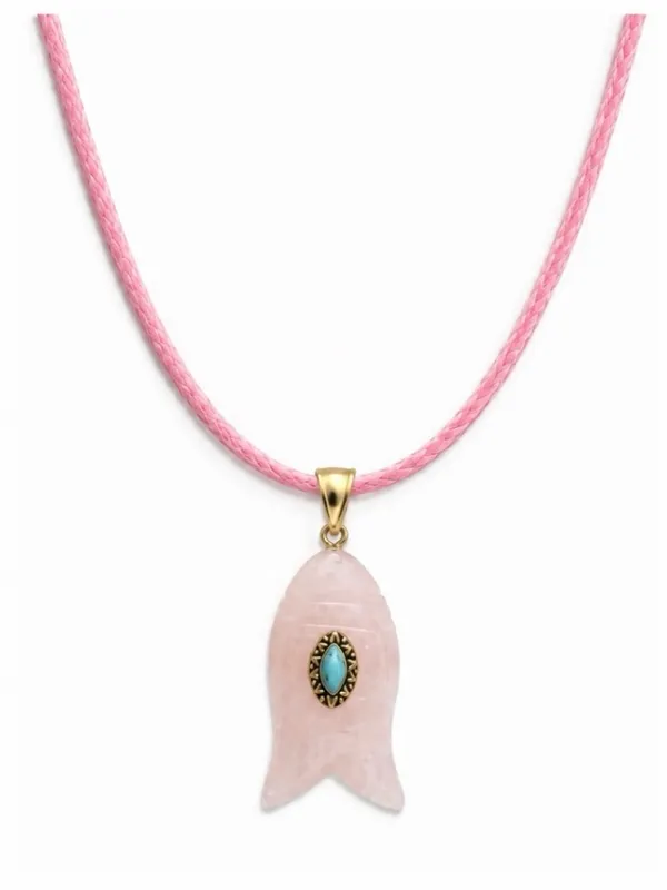 Revolve x Adina Eden Pink Quartz Fish Pendant Faux Leather Rope Necklace Pink - Image 9