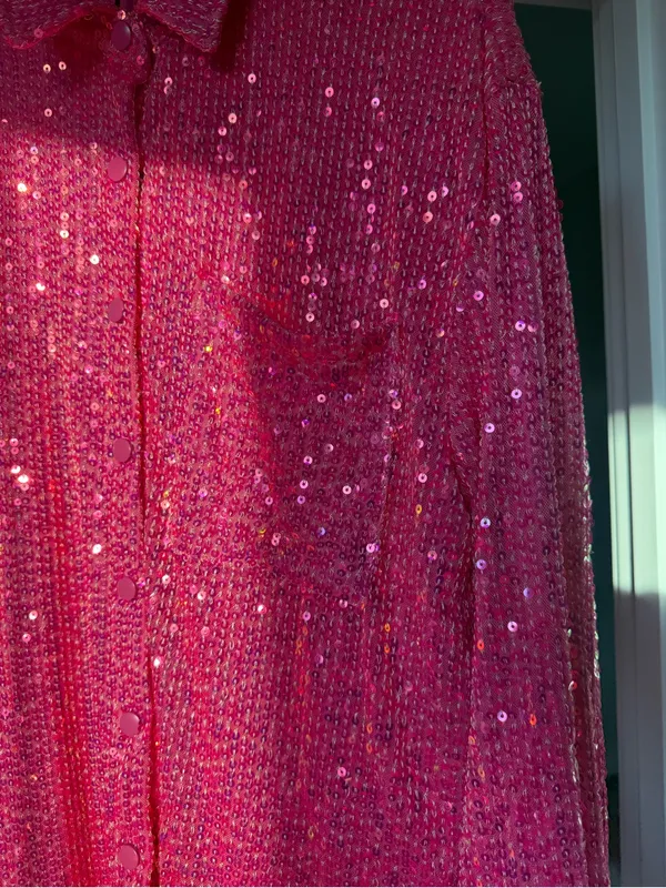 Bohoo Hot Pink Sequin Shirt Dress - Image 5