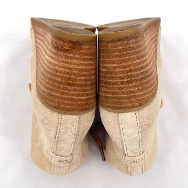 Toms Hyde Sand Suede Leather Creamy Tan Lace Up Wedge Heel Ankle Bootie Size 8 - Image 7