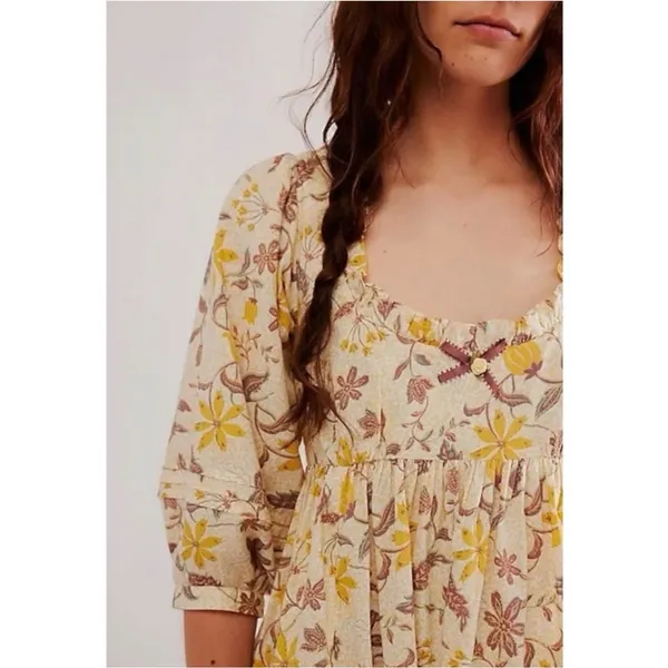 Free People Western Bohemian Dainty Lola Dress Banana Ivory Large - Image 9