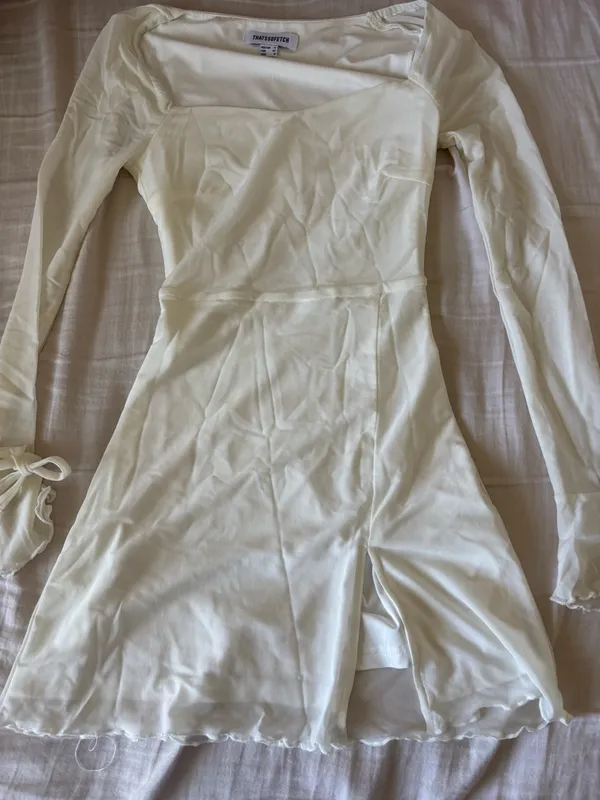 thatssofetch White Mini Dress with Sheer Long Sleeves - Image 2