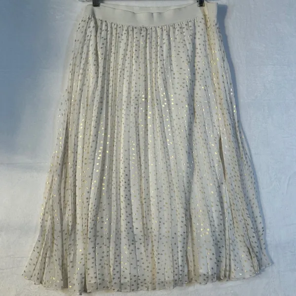 Vince Camuto Pleated Midi Skirt Gold Dot Elastic Waist Ivory XL‎ - Image 2