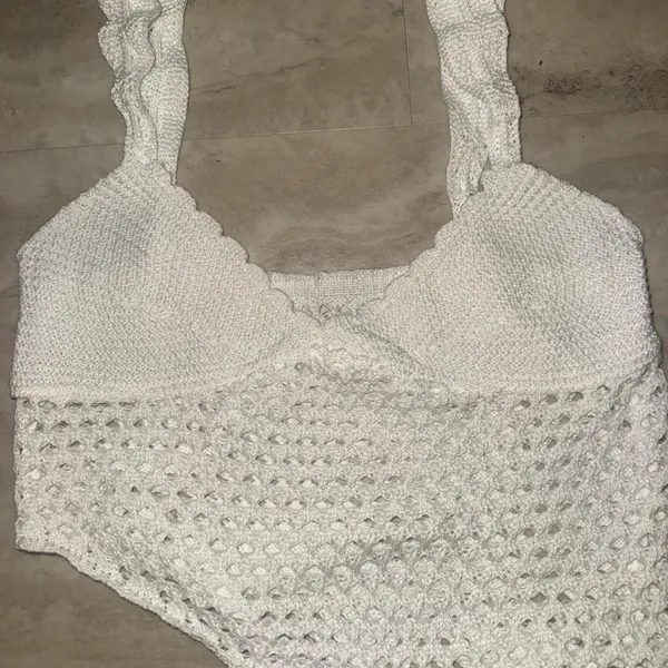White crochet mini skirt set with textured openwork pattern from Amazon, size S - Image 2