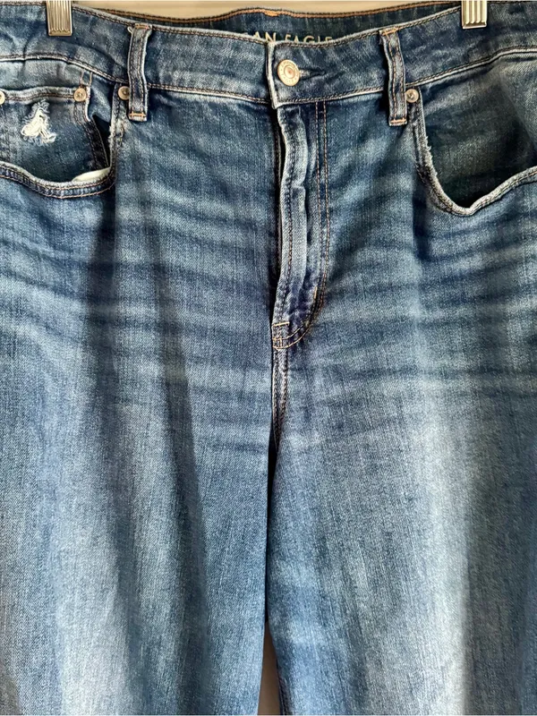 American Eagle Super High Rise Baggy Wide Leg Stretch Distressed Jeans 12 Long - Image 6