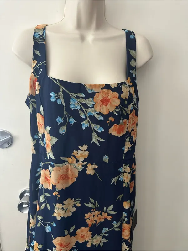 Lulu's Navy Floral Square-Neck Maxi Dress with Thigh Slit - Image 10