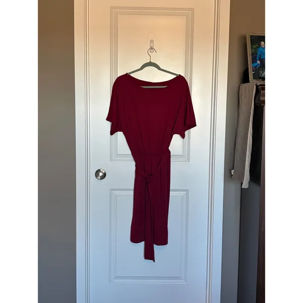 SHEIN Burgundy Dolman Sleeve Tie Waist Midi Dress Women's XL EU 44 - Image 2