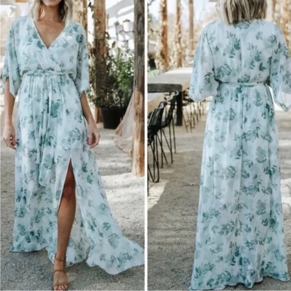 Baltic Born Kia Kimono Maxi Dress in Sage Floral XS - Image 2
