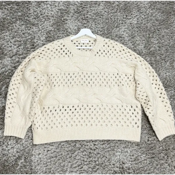 Allie Rose Cream Cable Knit Open Stitch Sweater Womens Size M Oversized Crochet Pullover - Image 3