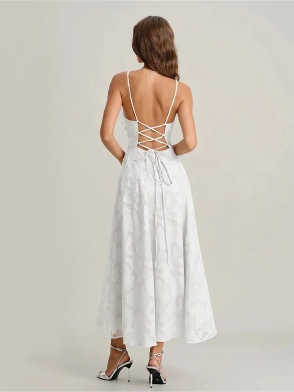 Rihoas White X Cross Jacquard Slip Maxi Dress - Image 8